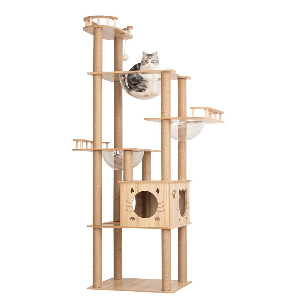 Amazon | LULUCAT キャットタワー 木製 据え置き 多頭飼い おしゃれ